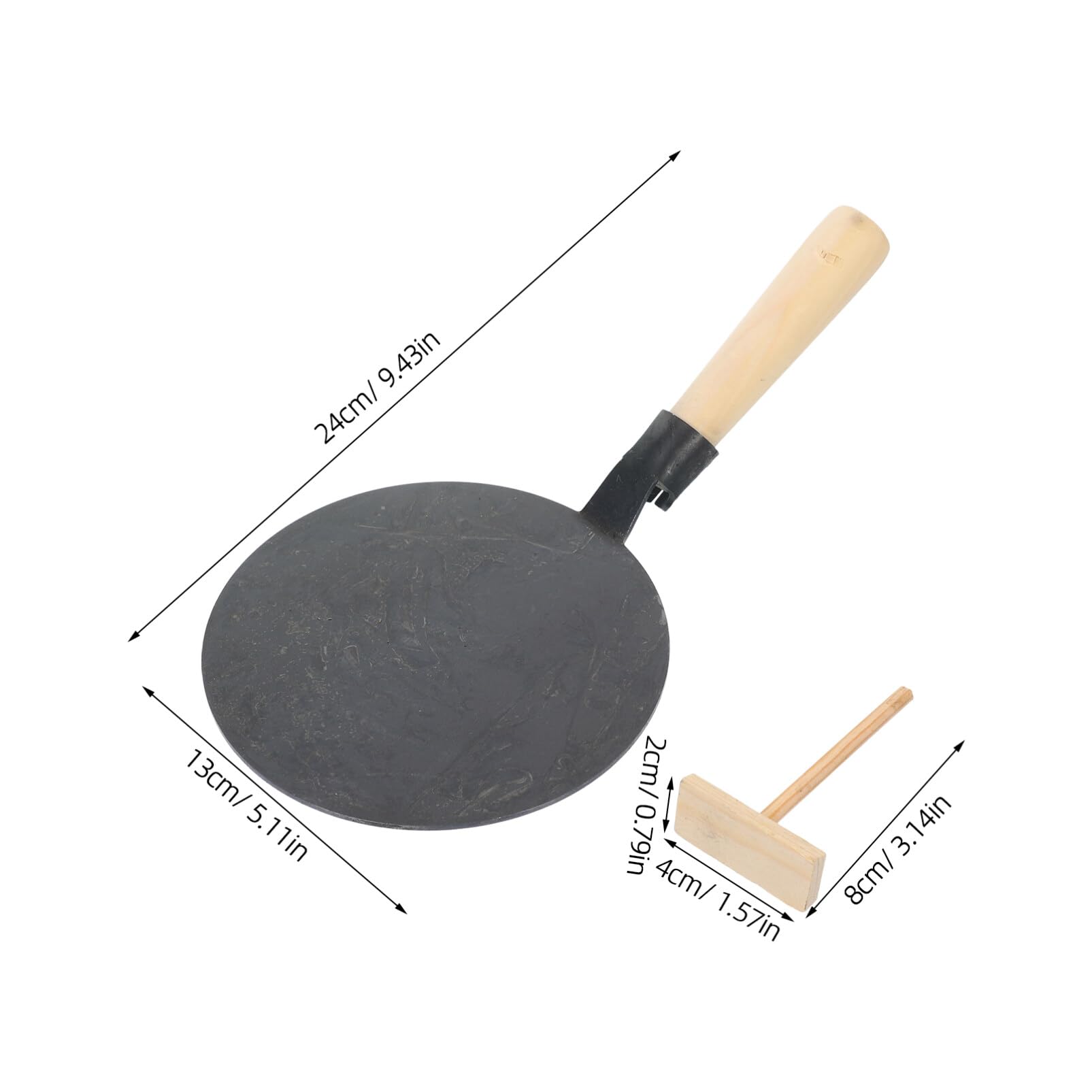 1 Set Nonstick Crepe Pan with Spreader Cast Iron Dosa Pan Pancake Flat Skillet Griddle with Wooden Handle for Roti Egg Omelet Tortilla