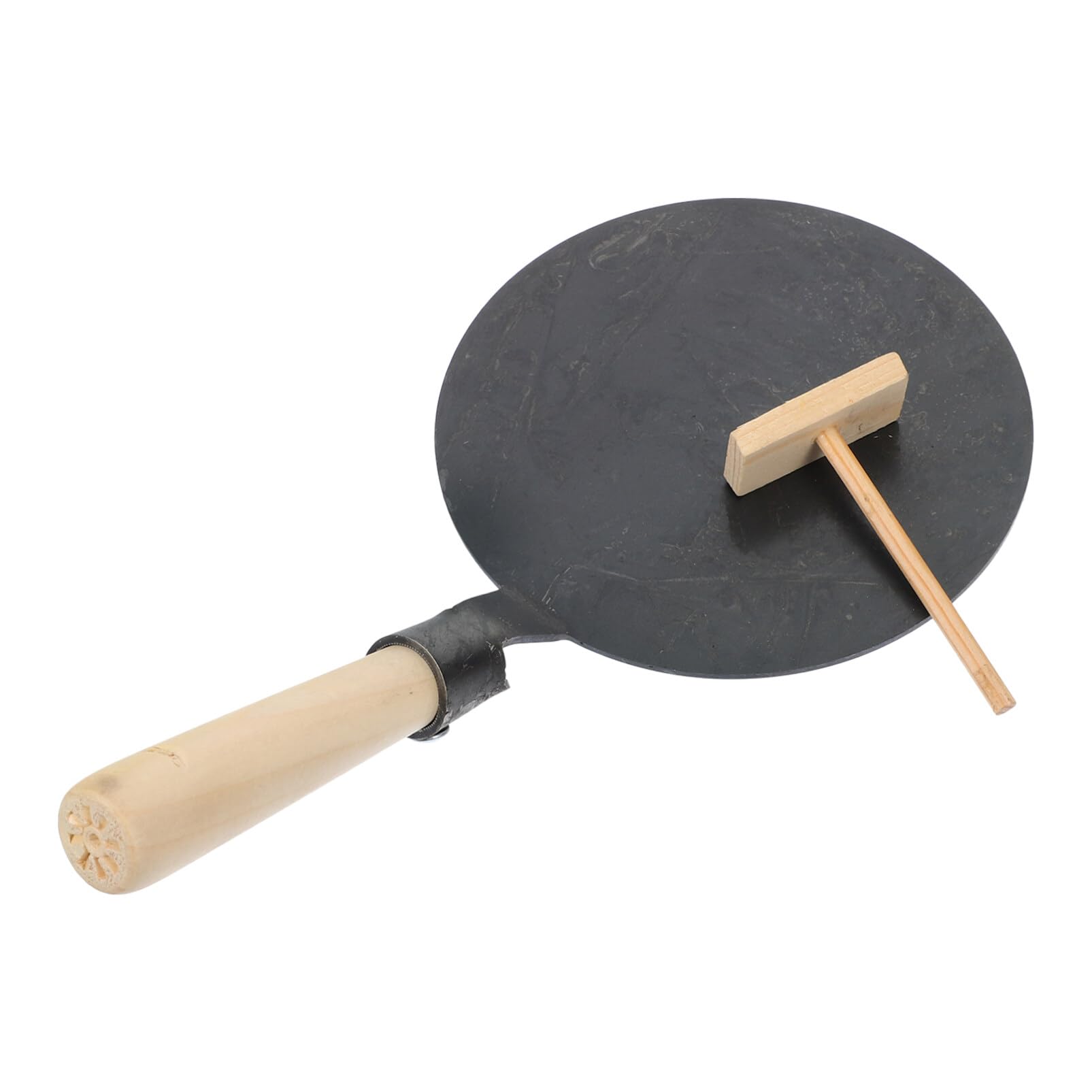 1 Set Nonstick Crepe Pan with Spreader Cast Iron Dosa Pan Pancake Flat Skillet Griddle with Wooden Handle for Roti Egg Omelet Tortilla