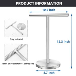 Zitalupy T-Shape Bath Hand Towel Holder Stand, Stainless Steel Free Standing Hand Towel Rack with Heavy Base, for Bathroom Kitchen & Countertop, Silver