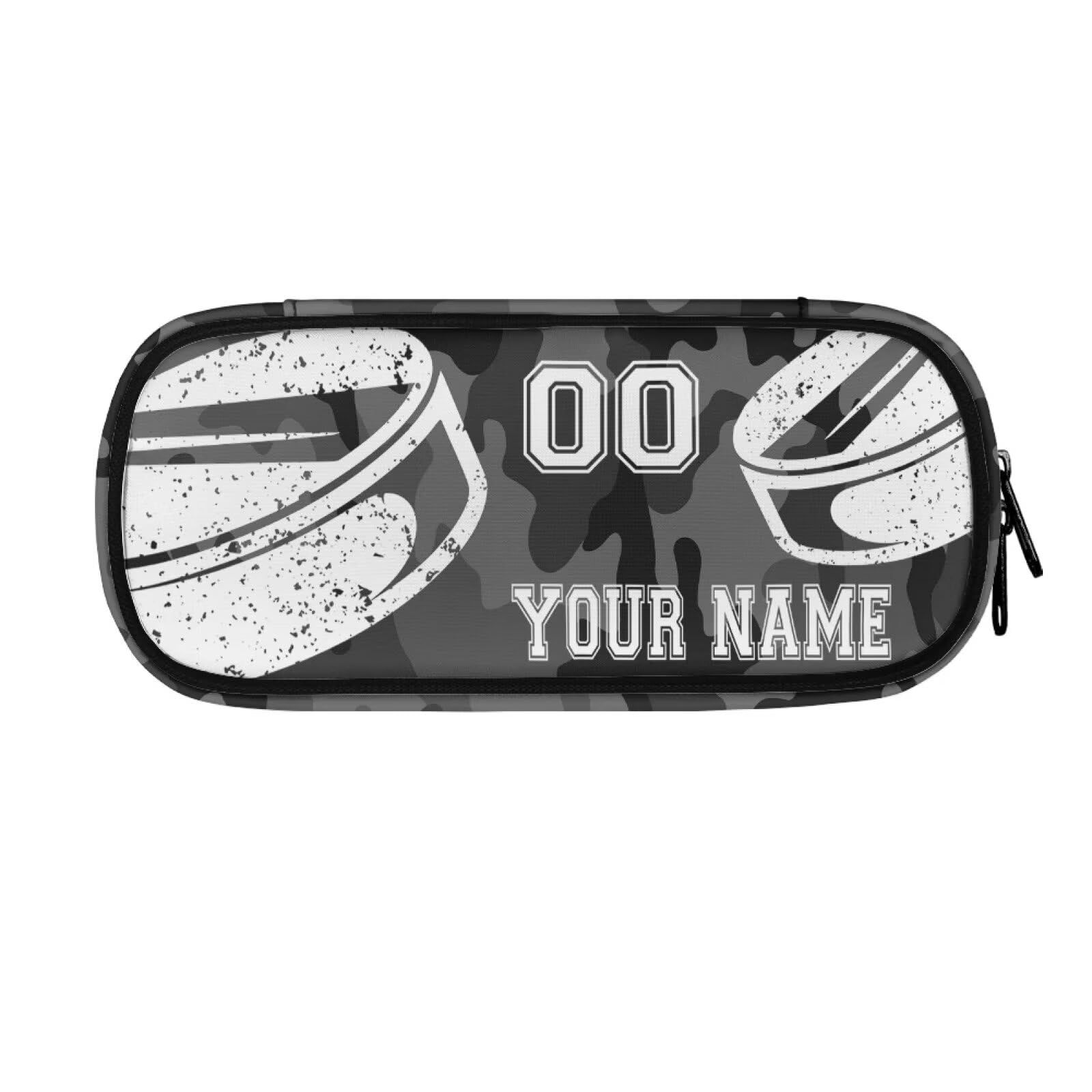 TSOVTHRID Hockey Printed Pencil Pen Pouch Bag Black Gray Camo Customized Stationery Organizer Box Desk Supplies Holder Gift for Boy Girl