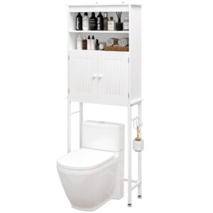 salfanre over the toilet storage cabinet, bathroom organizer over toilet, over the toilet shelf with storage cabinet, with 3 hooks, white