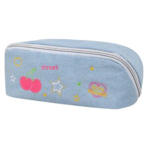 unmulfc large pencil pouch for adult for women denim cherry star heart-shaped y2k kawaii cute aesthetic case box holder estuche para lapices organizer mini makeup bag (light blue)