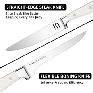 KnifeSaga Knife Block Set, 15 Pcs Kitchen Knife Set, Enduring Razor-Sharp Japanese High Carbon Stainless Steel Knife Set with Block, Premium Forged Knife Set for Kitchen and Professional Chefs, White