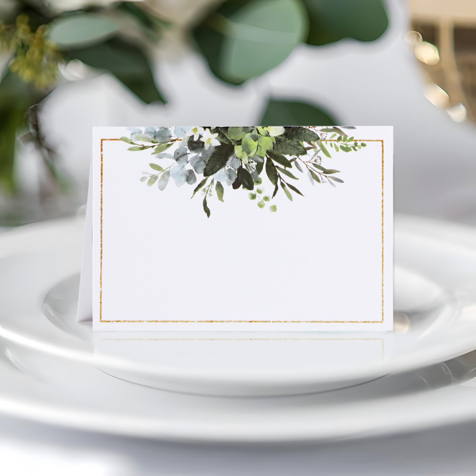 50pcs Place Cards for Table Setting Wedding Greenery Table Place Cards Eucalyptus Leaf Place Setting Name Cards for Bridal Shower Baby Shower Birthday Party (Green)