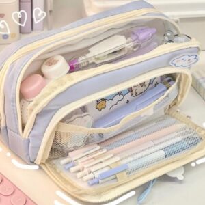 irLocy Cute Aesthetic Pencil Case Kawaii Pencil Case with Kawaii Pins Large Pencil Pouch Holder Preppy Supplies (blue)