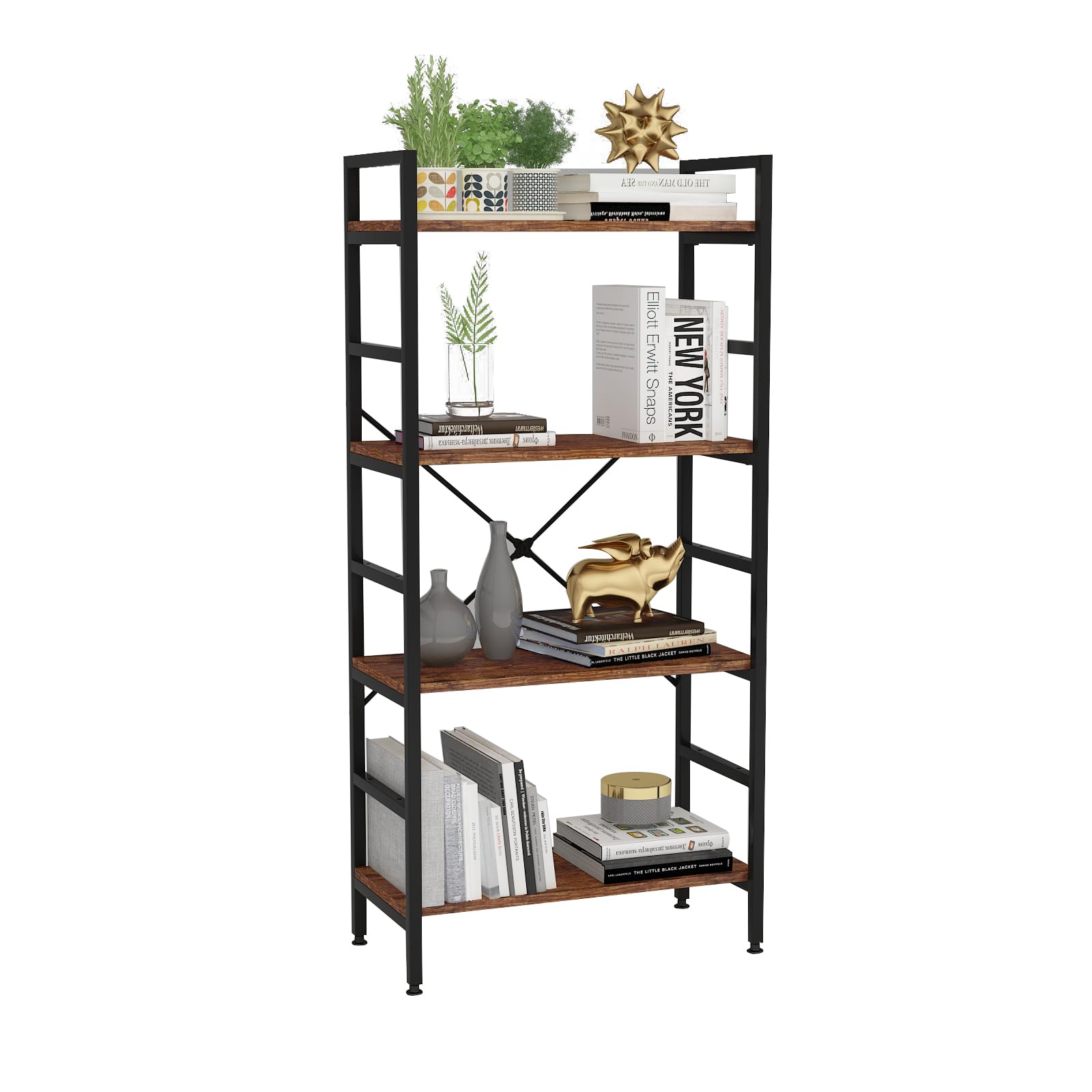 Mellingcasa 4 Tier Wood Shelving Unit,Adjustable Bookshelves Organizer,Office Shelves Small Book Shelf,Display Rack Shelves for Living Room,Bedroom and Office(4 Tier Bookshelf)