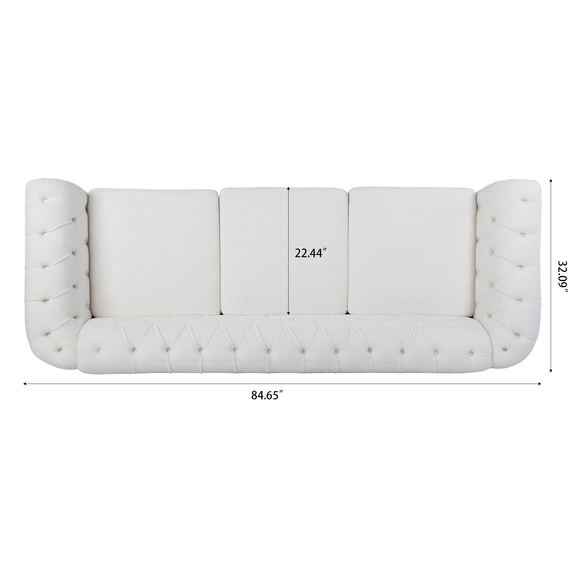 84" Chesterfield Sofa, Mid-Century Modern Velvet Upholstered Sofa, Deep Button Tufted Living Room Sofa with Roll Arms and Nailhead for Living Room, Bedroom, Office, Apartment (White)