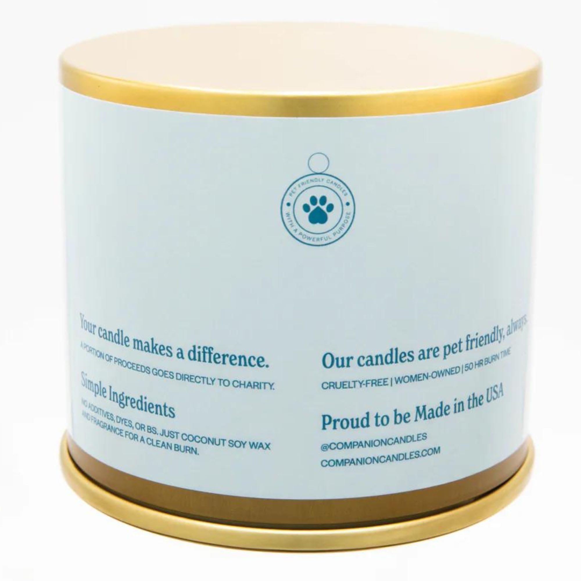 Companion Candles Pet Safe Wood Wick Candle - “You & Me by The Sea” Sea Salt & Neroli, Coconut Soy Wax Scented, Over 50 Hr Burn Time, Non-Toxic, Women-Owned, Made in USA (3 oz.)