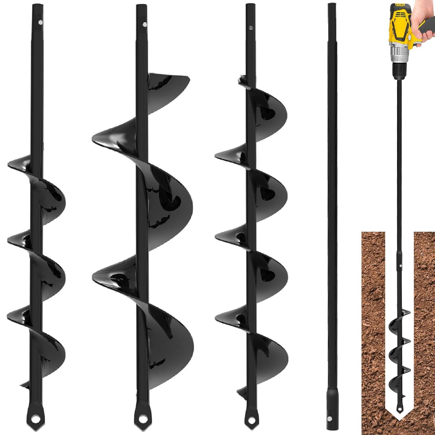 Auger Drill Bit for Planting 3 Pack - with Extension - Garden Tools Spiral Hole Drill Planter for Bulb Planting, Fence Post, Umbrella Holes - 3/8'' Hex Drive Drill - Gardening, Hole Digger Yard Tools