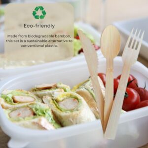 Generic Disposable Bamboo Utensils, 100 Pack | 100% Bamboo Cutlery NOT Wooden Cutlery | Eco-Friendly Compostable Cutlery | 50 Bamboo forks, 25 Knives, 25 Spoons, small