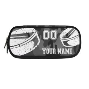 tsovthrid hockey printed pencil pen pouch bag black gray camo customized stationery organizer box desk supplies holder gift for boy girl