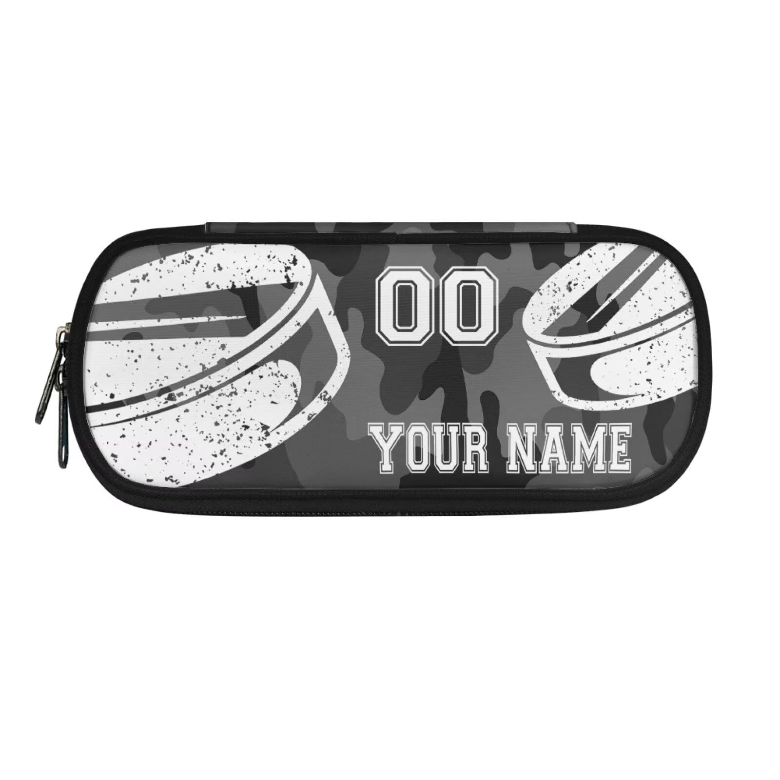 TSOVTHRID Hockey Printed Pencil Pen Pouch Bag Black Gray Camo Customized Stationery Organizer Box Desk Supplies Holder Gift for Boy Girl