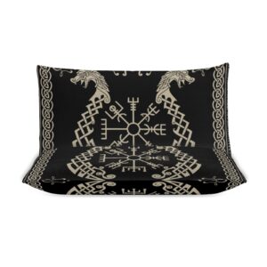 GDSCCLGX Modern Scandinavian Viking Totem Print Comforter Cover Sets 3 Piece King Size,Rustic Mythical Viking Style Symbol Theme Duvet Cover Set 2 Pillowcases(No Insert)