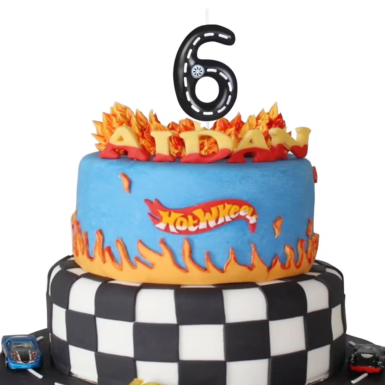 Racing Car Birthday Number Candles, Black White Stripes Birthday Candles for Cake Topper Decorations, Number 2 Candles for Boys Girls Racing Car Theme Party Supplies Favors Gifts