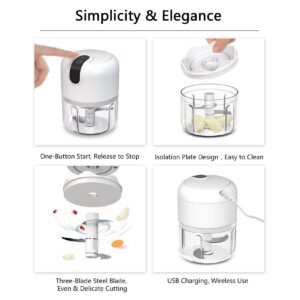 DISXENT White 3 CUP Cordless Mini Food Chopper,Small Food Processor Mini for Garlic,Nut,Meat(100+250+350ML), CQ3654