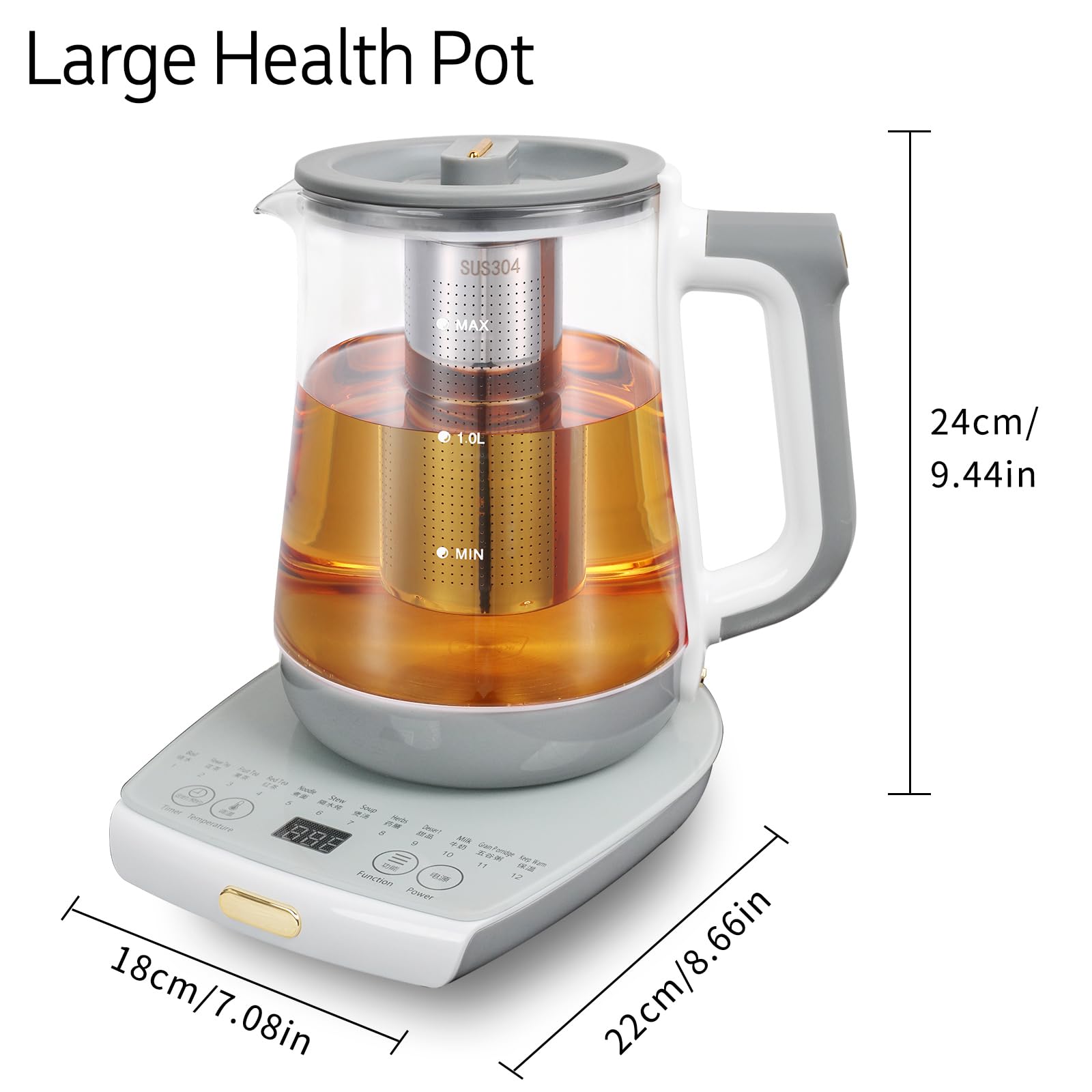 cglightwsparkle Electric Smart Hot Tea Maker Kettle Pot with Tea Infuser, Health Pot Temperature Control and Tea Keep Warm, 12 Functional Procedures, large 1.8 Liters of Capacity