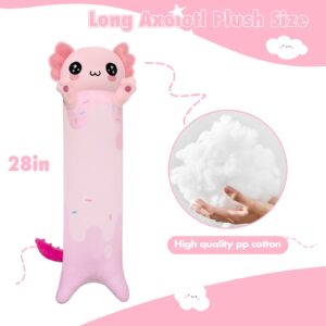 NXNYNZ Pink Long Axolotl Plush Pillow, 28" Soft Cute Axolotl Stuffed Animal Plush Pillow, Axolotl Body Pillow Long Plush Doll for Kids Girls Boys