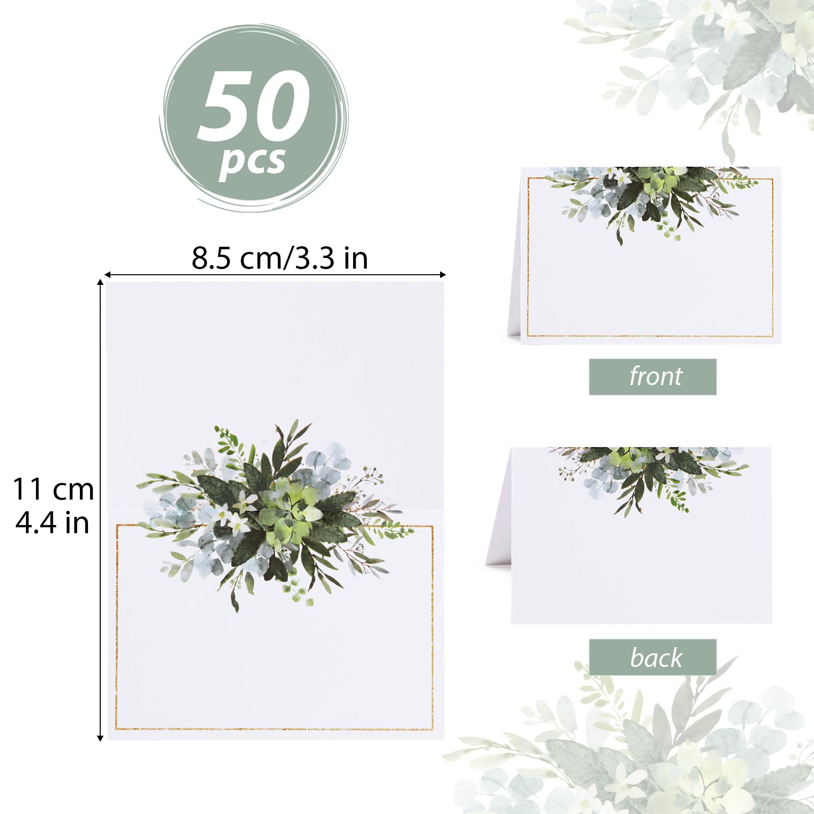 50pcs Place Cards for Table Setting Wedding Greenery Table Place Cards Eucalyptus Leaf Place Setting Name Cards for Bridal Shower Baby Shower Birthday Party (Green)