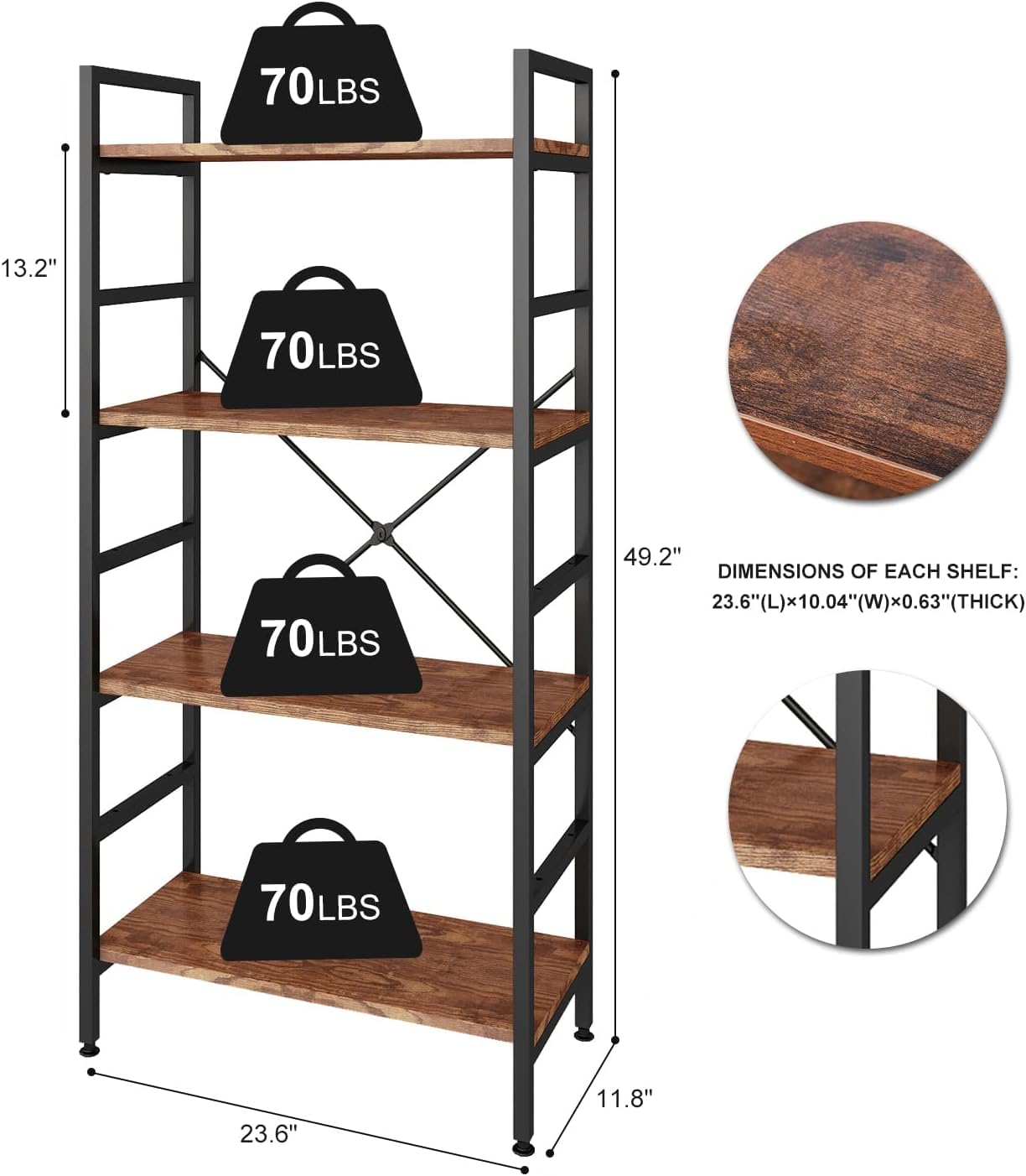 Mellingcasa 4 Tier Wood Shelving Unit,Adjustable Bookshelves Organizer,Office Shelves Small Book Shelf,Display Rack Shelves for Living Room,Bedroom and Office(4 Tier Bookshelf)