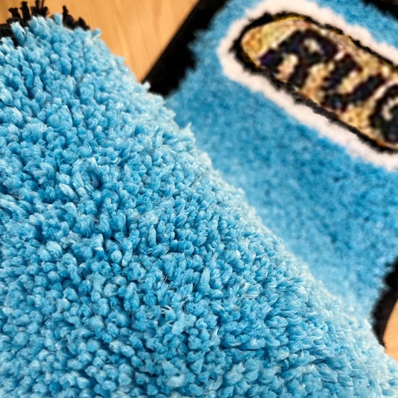 Blue Lighter Tufted Rug Art Rug for Bedroom Living Room Retro Rainbow Fluffy Anti-Slip Bath Bathroom Rug Nonslip Mat Home Decor (31.5X9.4 Inch)