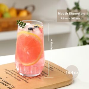 Wlasss Drinking Glasses Set of 4, 16.4oz Water Glasses,Highball Glasses,Tall Glass Cups,Clear Glass Tumbler,Glassware for Beer,Juice,Mojito,Iced Tea, Kitchen and Bar Cocktail Glasses,Gift