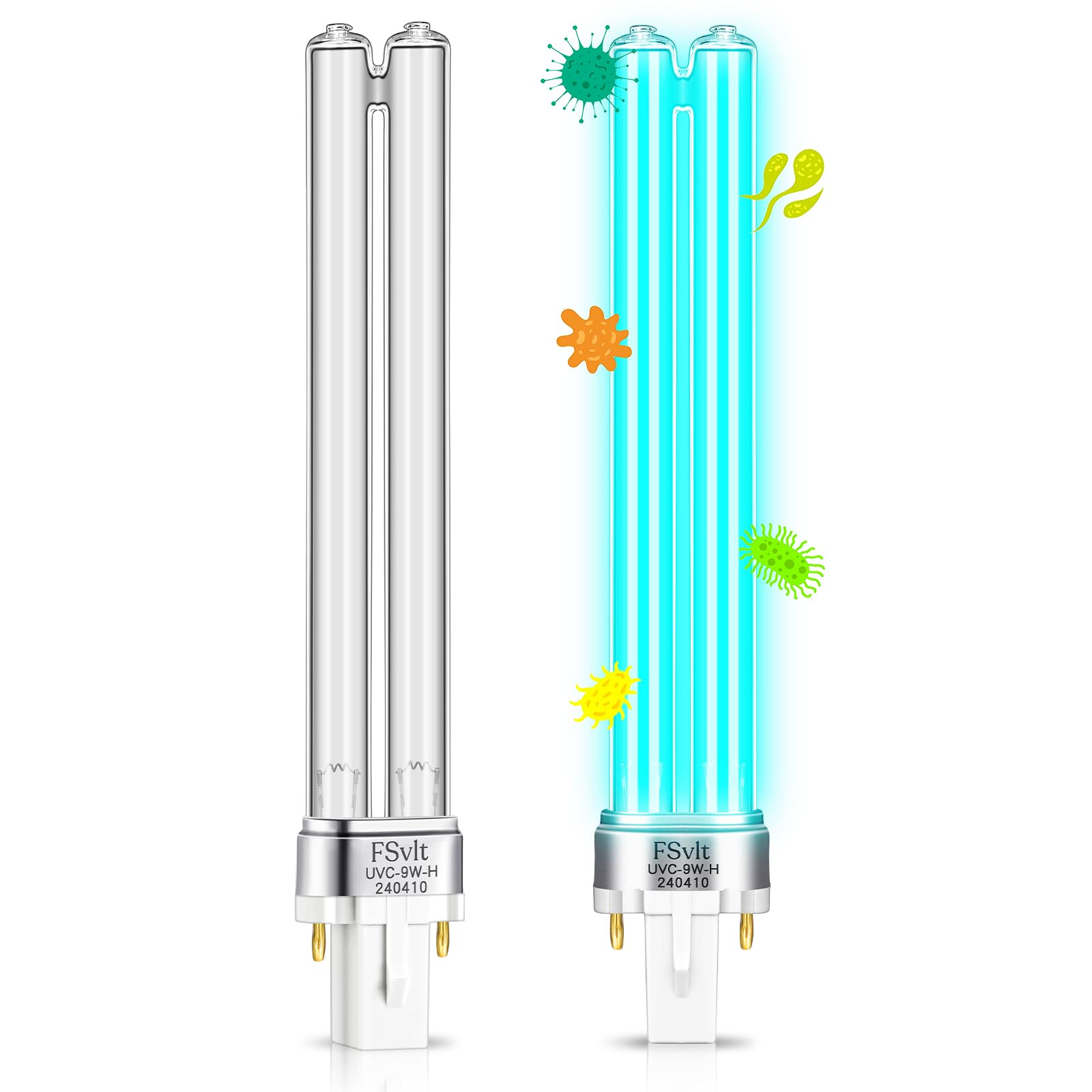 Qualirey 2 Pcs 9W UV Bulb 9 Watt G23 2 Pin Base Replacement UV Light Bulb 9W UV UVC PL-S9 TUV Germicidal Bulb for Outdoor Pond Aquarium