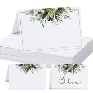 50pcs place cards for table setting wedding greenery table place cards eucalyptus leaf place setting name cards for bridal shower baby shower birthday party (green)