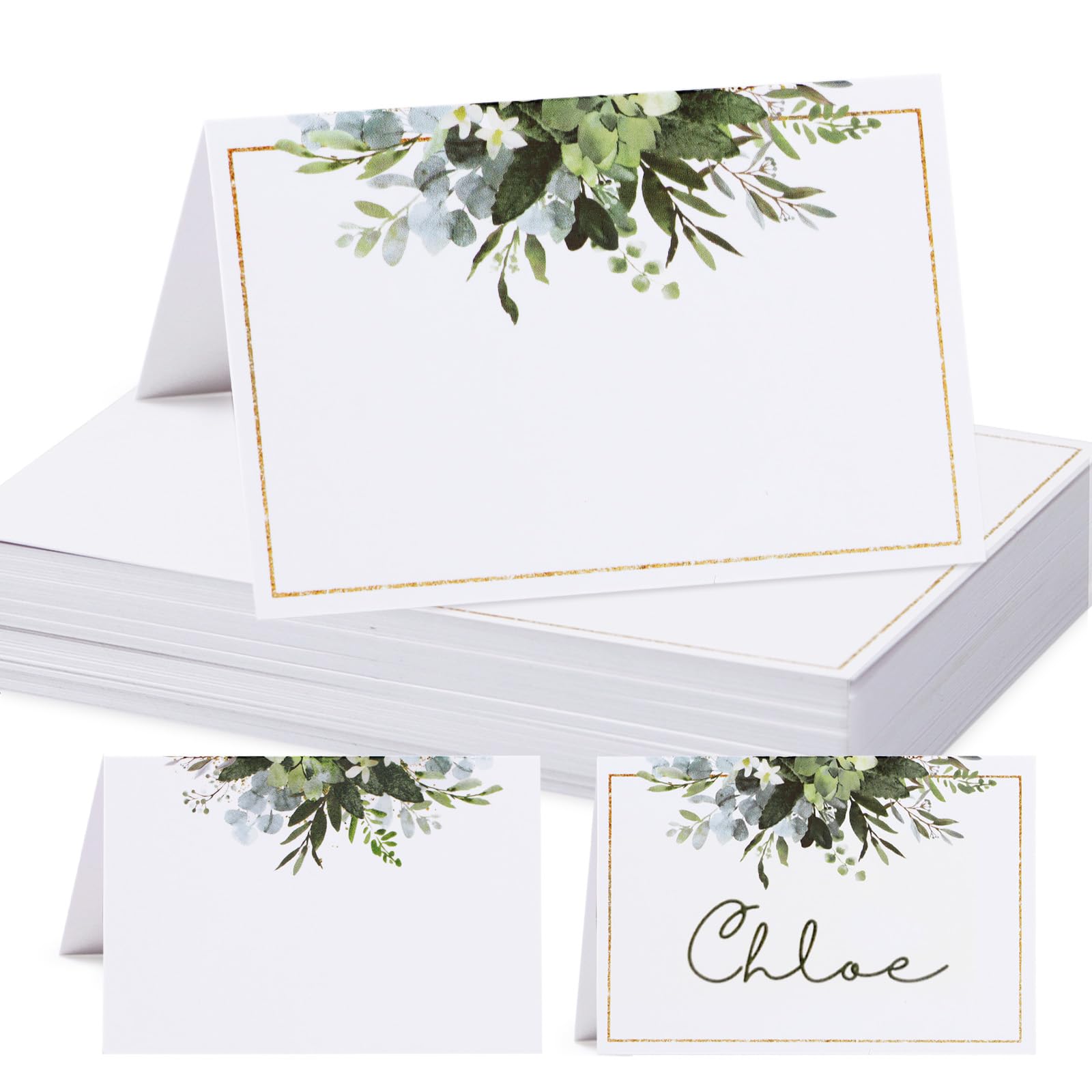 50pcs Place Cards for Table Setting Wedding Greenery Table Place Cards Eucalyptus Leaf Place Setting Name Cards for Bridal Shower Baby Shower Birthday Party (Green)