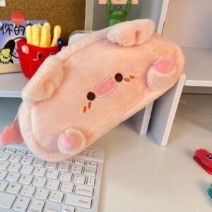 irLocy Cute Pig Pencil Case Kawaii Pencil Case Plush Pencil Pouch Fluffy Kawaii Aesthetic Supplies (pink)