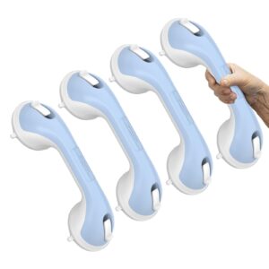 12 inch 4 pack shower grab bar, yuande suction grab bars for bathtubs, bathroom safety grip no drilling waterproof, shower handle removable shower handrails for seniors elderly, (blue&white