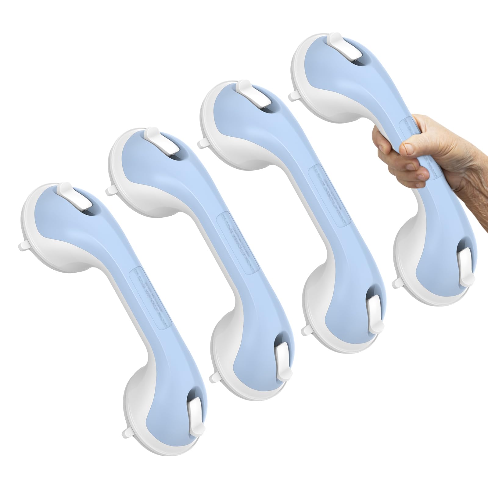 12 Inch 4 Pack Shower Grab Bar, YuanDe Suction Grab Bars for Bathtubs, Bathroom Safety Grip No Drilling Waterproof, Shower Handle Removable Shower Handrails for Seniors Elderly, (Blue&White