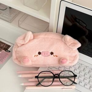 irLocy Cute Pig Pencil Case Kawaii Pencil Case Plush Pencil Pouch Fluffy Kawaii Aesthetic Supplies (pink)