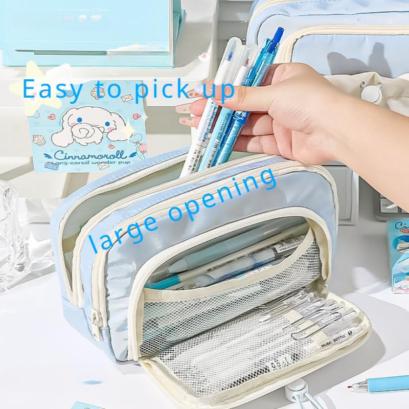 irLocy Cute Aesthetic Pencil Case Kawaii Pencil Case with Kawaii Pins Large Pencil Pouch Holder Preppy Supplies (blue)