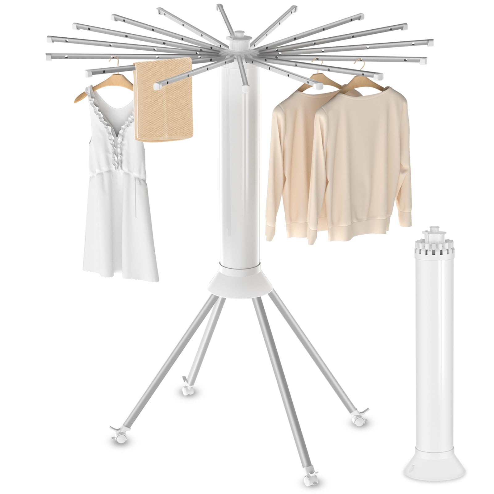 4-Legged Clothes Drying Rack Foldable, Outdoor Collapsible Drying Rack Clothing, Portable Laundry Drying Rack with 4 Pulleys, Aluminum Alloy Dry Rack for Clothes, Indoor, Balcony, Poolside, Camping