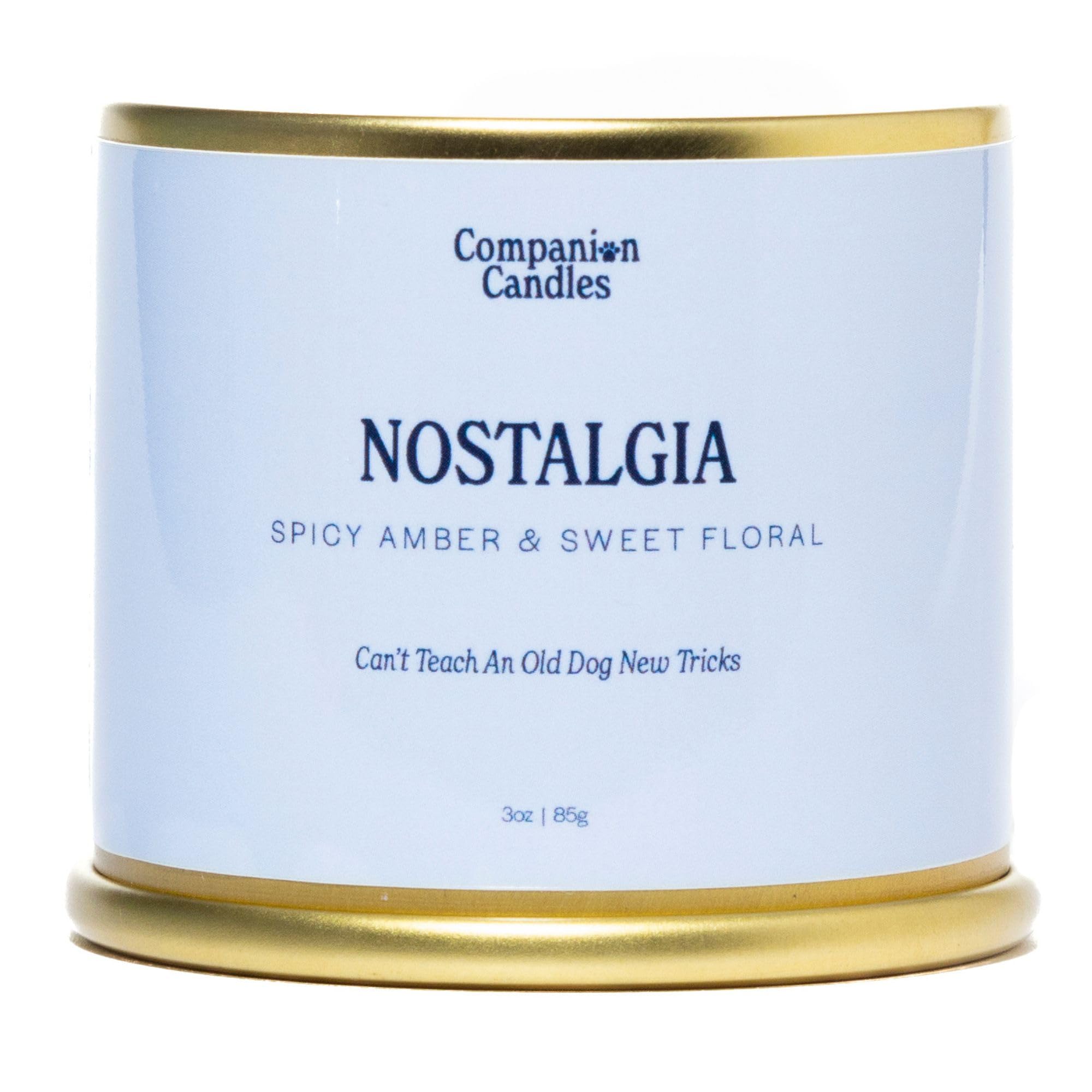 Companion Candles Pet Safe Wood Wick Candle - “Nostalgia” Spicy Amber & Sweet Florals, Coconut Soy Wax Scented, Over 50 Hr Burn Time, Non-Toxic, Women-Owned, Made in USA (3 oz.)