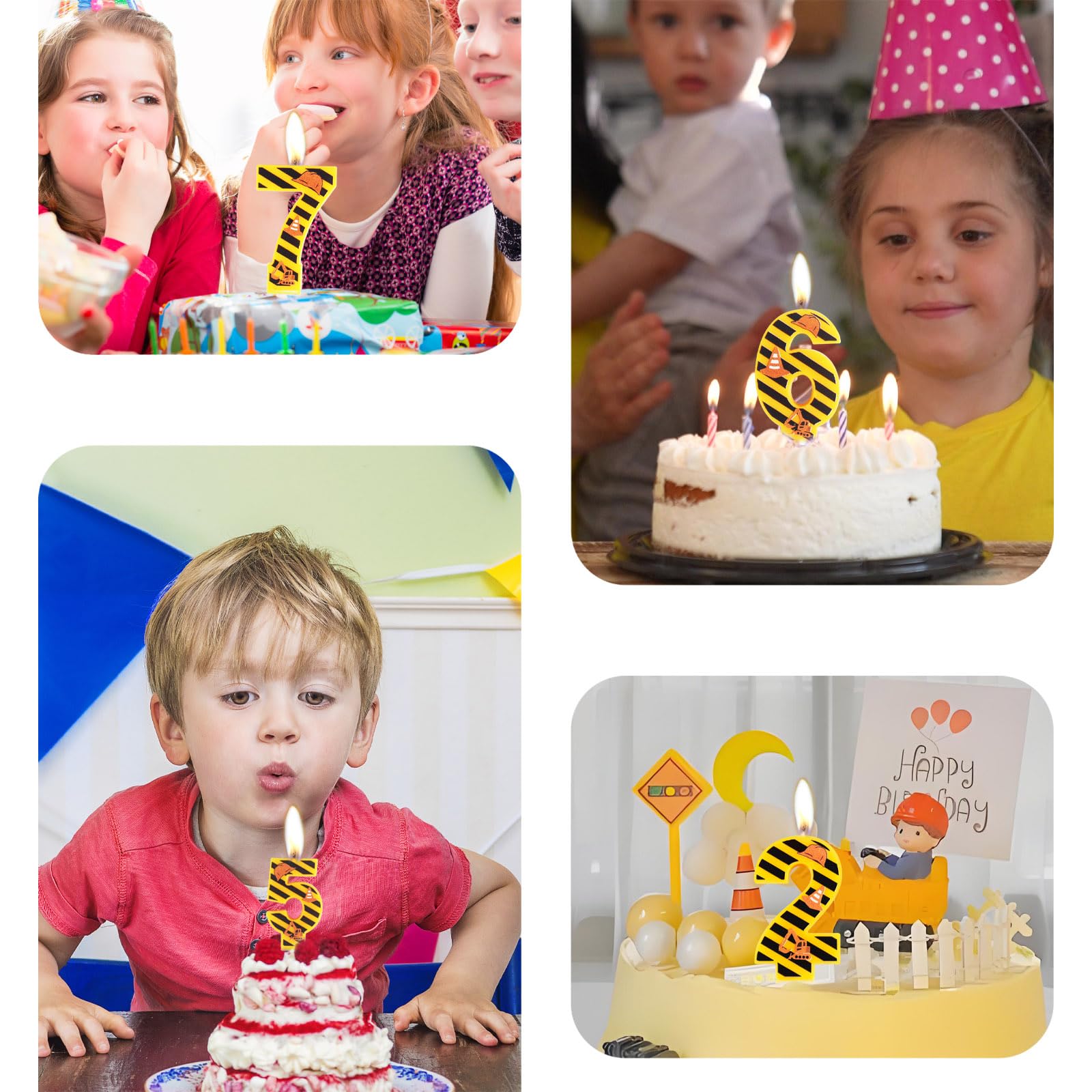 Construction Birthday Number Candles, Boys Happy Birthday Candles for Cake Topper, Number 3 Candle Yellow&Black Stripes Candles for Construction Themed Birthday Party Decoration Supplies Favors Gifts