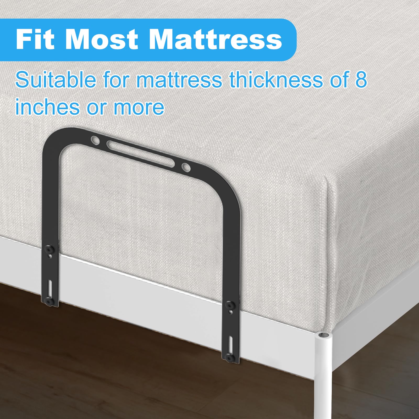 Mattress Retainer Bar, Extra Tall Mattress Slide Stopper for Metal Frame Mattress Holder Gripper to Keep Mattress from Sliding (2 Mattress Holders+1 Bedside Caddy)