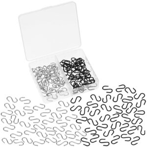 100 pcs 1/2 inch mini s hooks for hanging small s hooks connectors stainless steel s shaped hooks with storage box for diy crafts hanging jewelry key chain tags(black, silver)