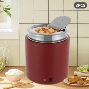 2 Pcs Electric Stainless Steel Soup Warmer Pot 10L Large Capacity Soup Kettle with Lid Portable Round Food Warmer Perfect for Buffet Restaurant Wedding Party Catering (Red)