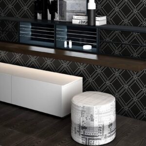 Heroad Black Wallpaper Peel and Stick Geometric Contact Paper Black and White Removable Wall Paper Modern Contact Paper for Cabinets and Drawers Waterproof Self-Adhesive Vinyl Roll 17.3” x 78.7”