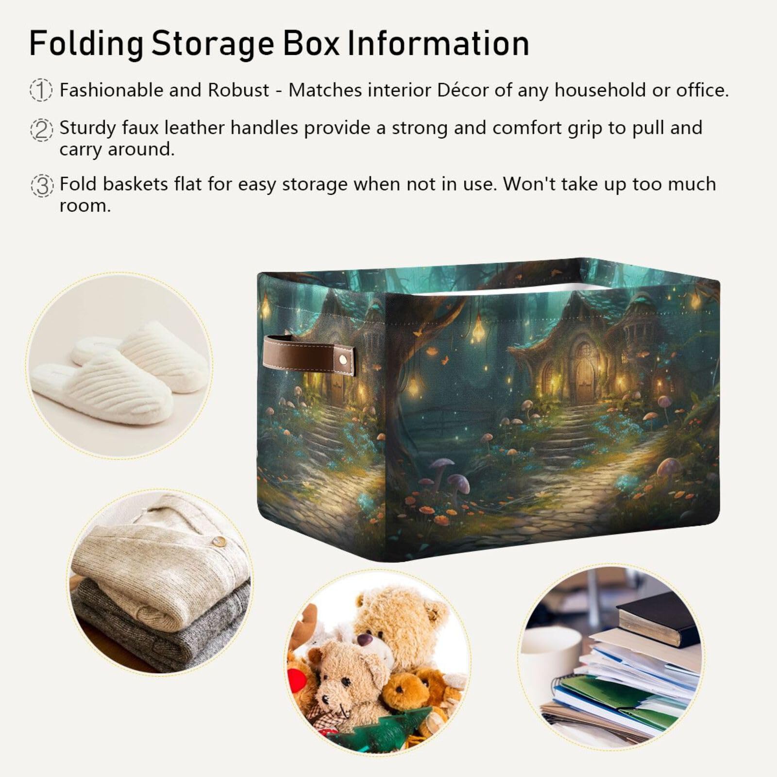 WELLDAY 2PCS Storage Basket Fairy Fantasy Forest Large Foldable Storage Bin Cube Collapsible Organizer