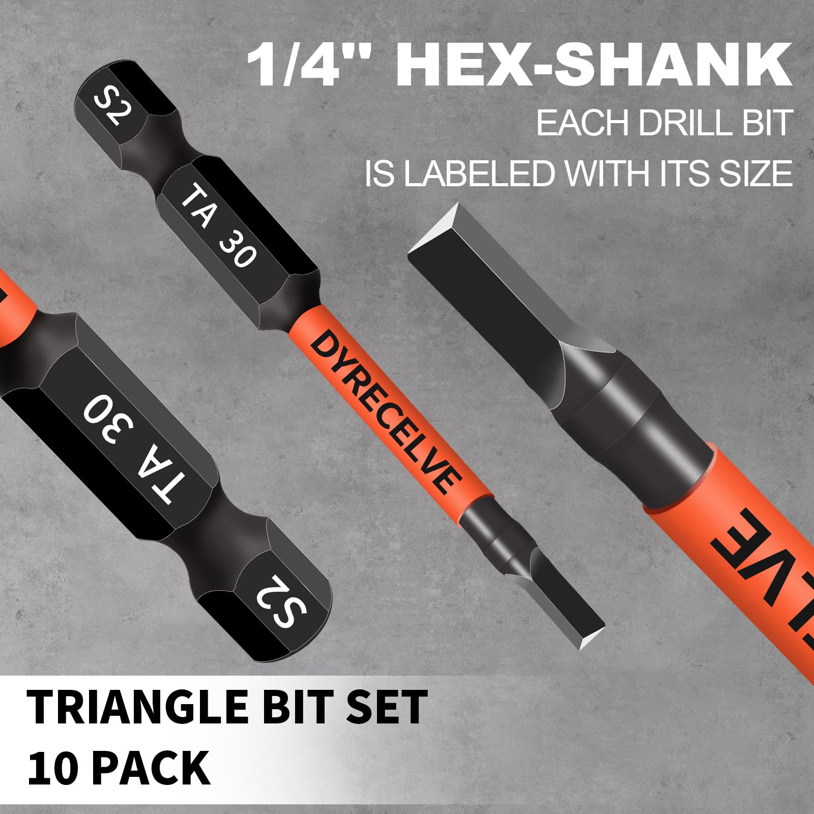 10-Pack Triangle Screwdriver Set- Premium S2 Steel Triangle Bit Set (2.56" Long Magnetic Head) Triangle Screwdriver Bits- Triangle Bits Sizes: TA12, TA14, TA16, TA18, TA20, TA23, TA25, TA27 (x2), TA30