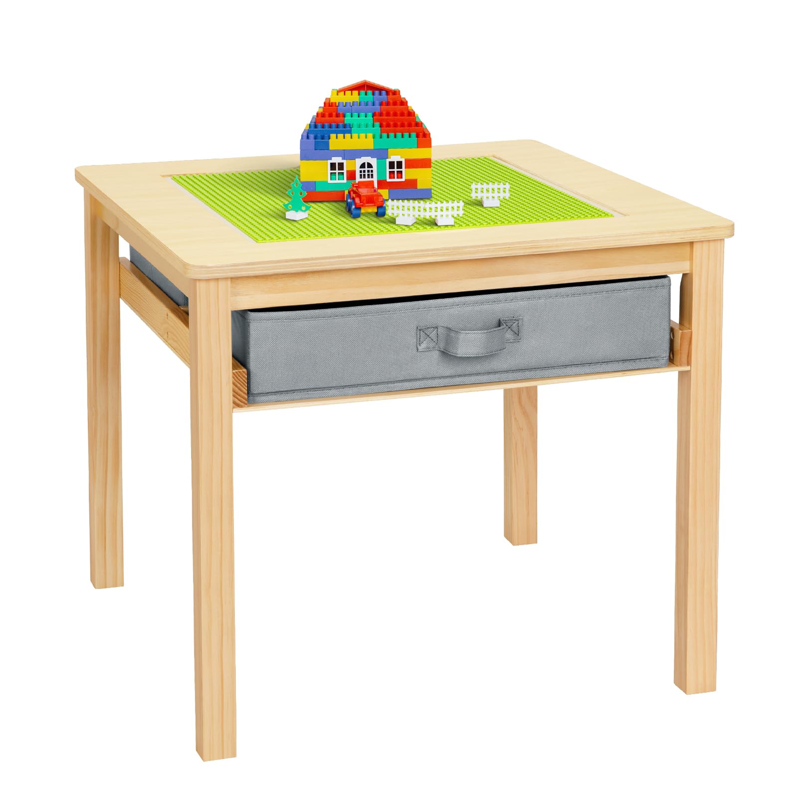 OOOK Wooden Kids Building Block Table with Storage, Toddler Activity Table Gives Children A Space for Their Daily Life and Creativity, Nice Kids Play Table for Kids Room, Nursery, Classroom