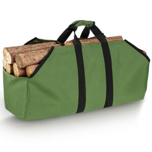 feed garden firewood carrier with handles, log carrier for firewood, oxford canvas fire wood carrier bag for indoor fireplace wood stove accessories and outdoor camping, green