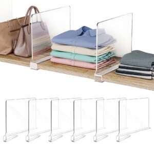 fixwal 6 pcs acrylic shelf dividers for closet organization clear shelf divider for closet organizers and storage shelf organizer for closet, bedroom, kitchen, office, cabinets, bathroom