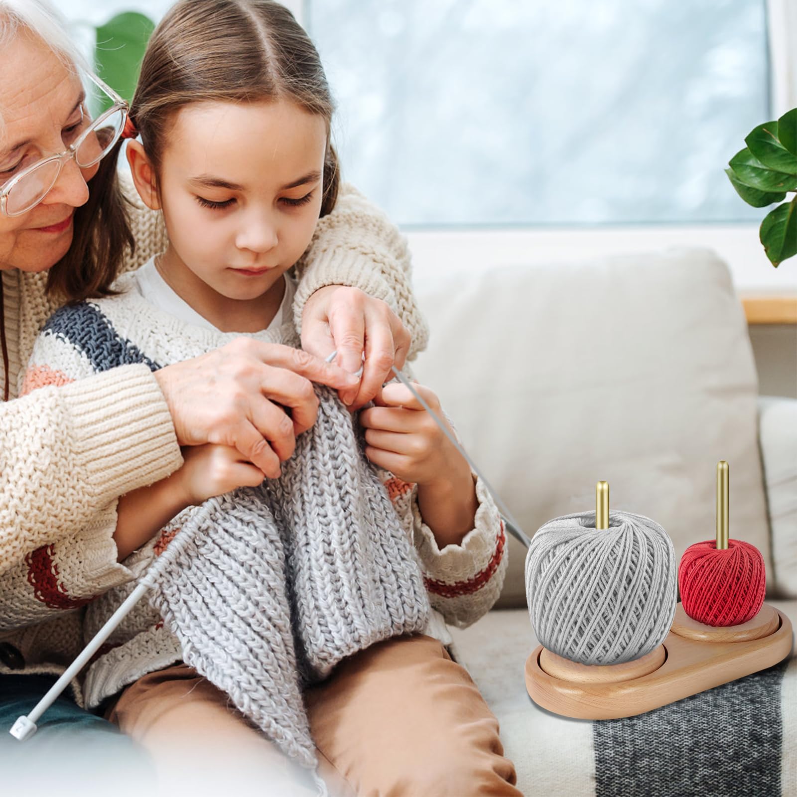 Yarn Holder for Crocheting Wooden Knitting Yarn Rack Stand with Double Twirling Mechanism Yarn Spinner Holder for Crochet Delightful Surprise Giving for Knitting Lovers