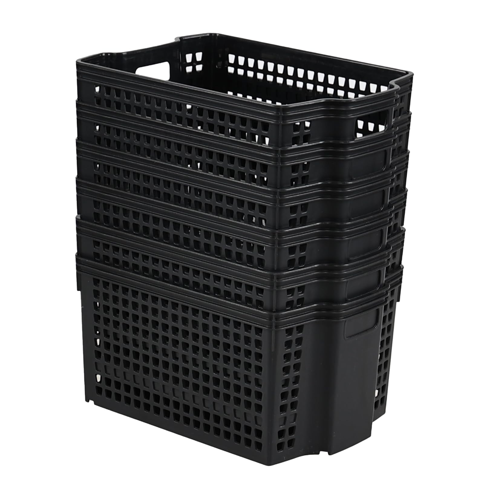 Anbers Plastic Stackable Storage Baskets, 6 Packs Small Stacking Basket Bins, Black