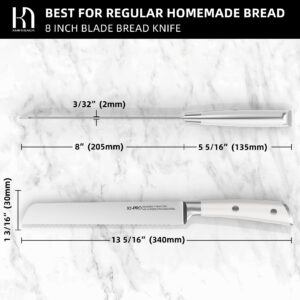 KnifeSaga Bread Knife for Homemade Bread 8 Inch, Japanese Serrated Sourdough Bread Slicing Knife Innovative High Carbon Stainless Steel, Razor Sharp Kitchen Bread Cutting Knife Ergonomic Handle, White