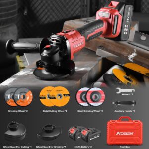 AOBEN Cordless Angle Grinder 4-1/2 inch, 21V Battery Grinder Tool, Power Electric Grinders, Brushless Motor, 2x4.0Ah Battery & Fast Charger, for Cutting, Griding, Polishing