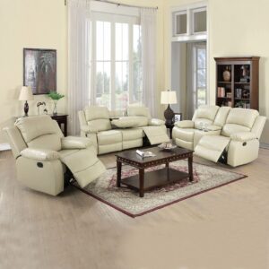 3-piece modern couches for living room furniture, adjustable recycled leather reclining sofa set with chair loveseat & cup console